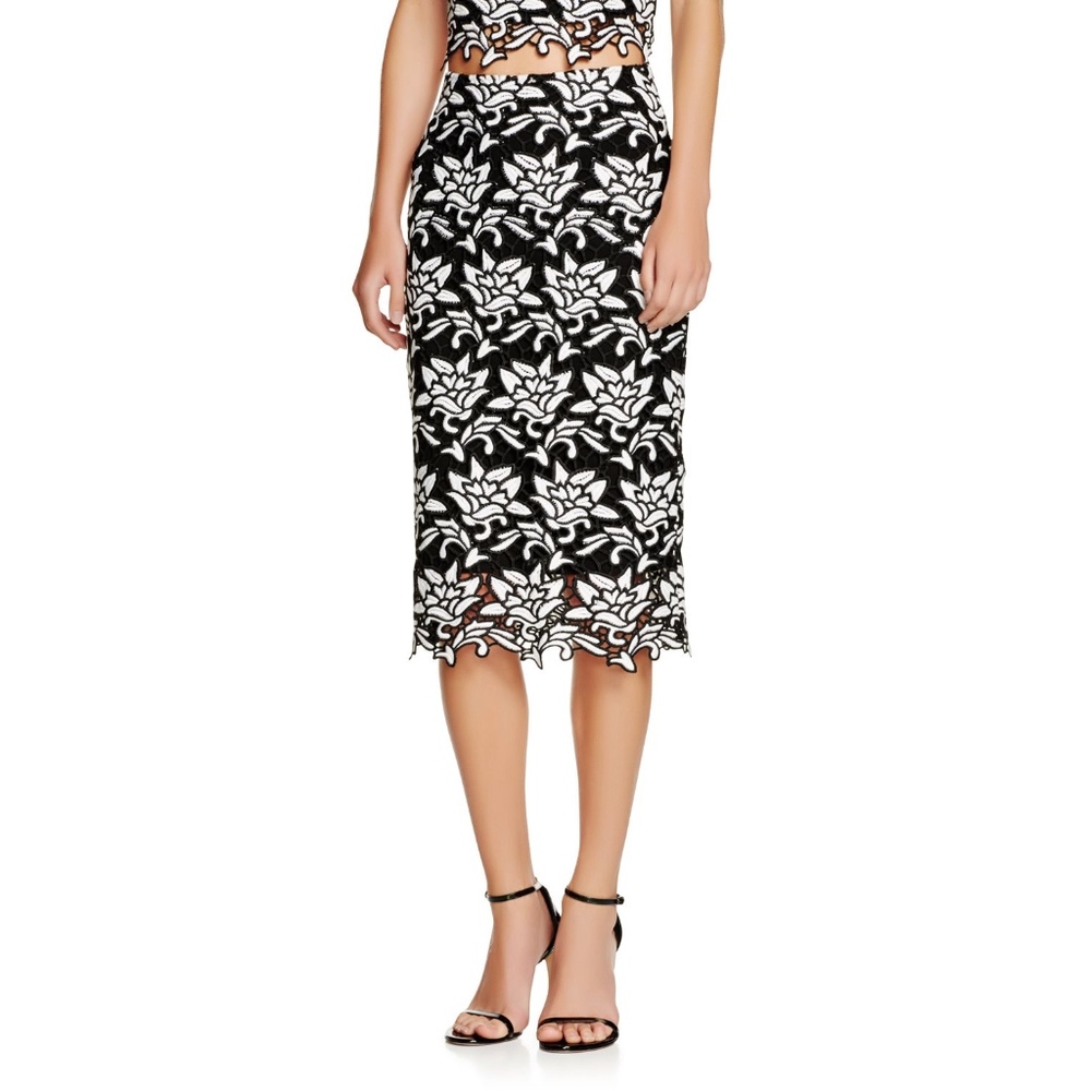 J.O.A. Embroidered Lace Pencil Skirt